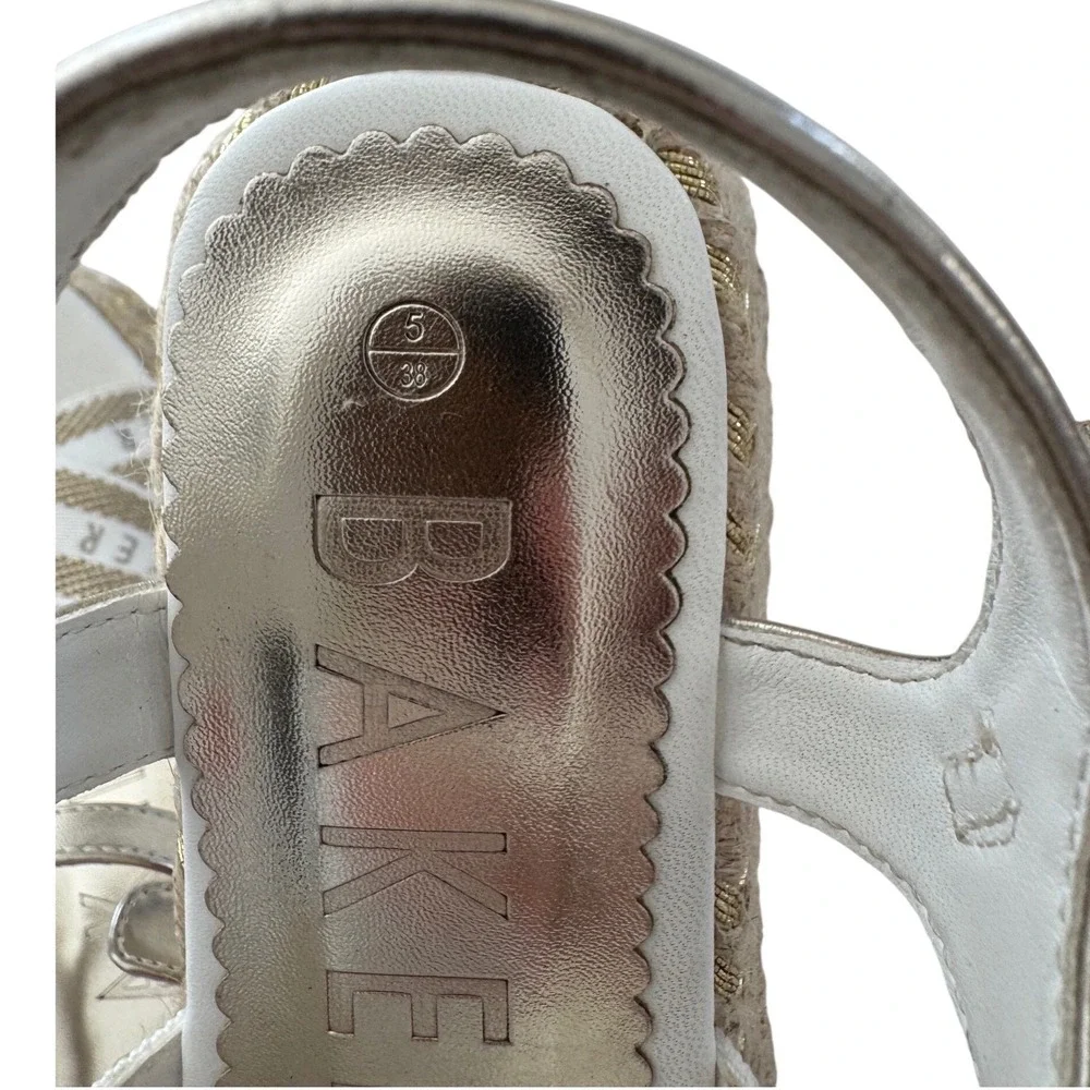 Ted Baker Logo Strap Espadrille Platform Sandals White Gold Size 5 EU 38